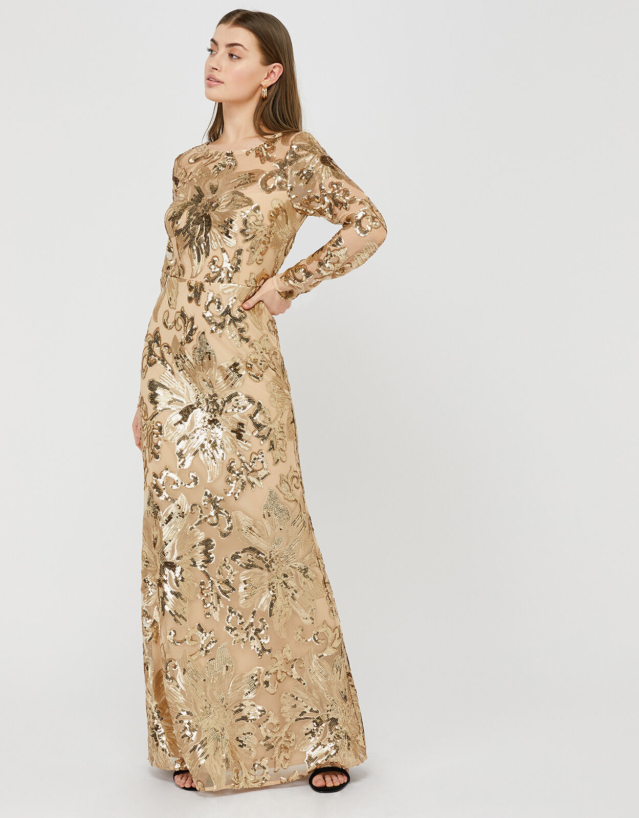 Rose Sequin Maxi Dress Gold | Evening ...